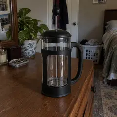 glass French press, as photographed