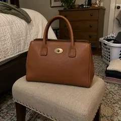 caramel pebbled leather structured handbag, as photographed