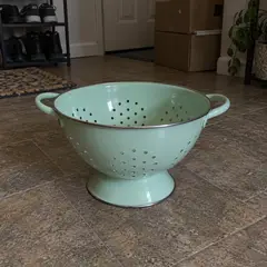mint enamel colander, as photographed