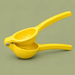 yellow handheld hinged citrus squeezer, as a cover photo