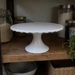 white ceramic pedestal cake stand, as photographed