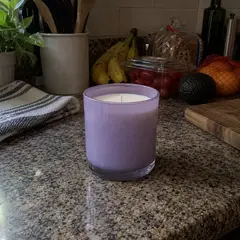 lavender glass candle jar, as photographed