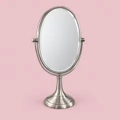 oval silver tabletop mirror, as a cover photo