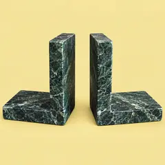 green marble L-shaped bookends, as a cover photo