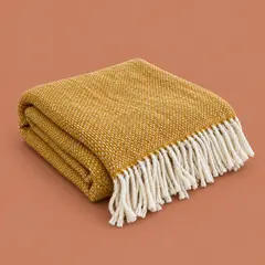 folded mustard woven blanket, as a cover photo