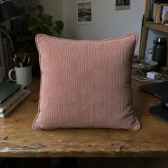 square blush corduroy cushion, as photographed