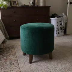 small emerald velvet round ottoman, as photographed