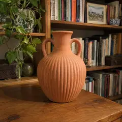 terracotta ribbed bulbous vase, as photographed