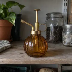 amber glass plant mister, as photographed