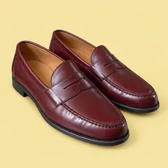 burgundy leather penny loafers, as a cover photo