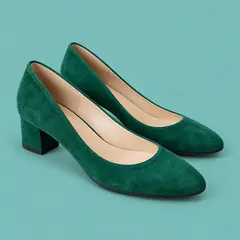 emerald suede low-heel pumps, as a cover photo