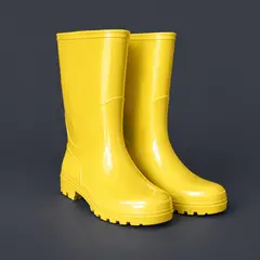 glossy yellow mid-calf rubber rain boots, as a cover photo