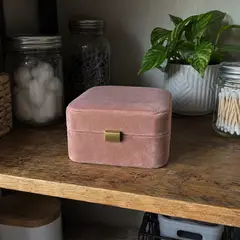 blush velvet small jewelry box closed, as photographed