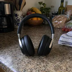 black over-ear headphone set, as photographed