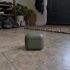 matte olive wireless earbud charging case closed, as photographed