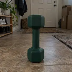 dark-green small hexagonal dumbbell, as photographed