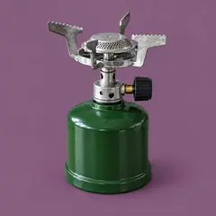 small green single-burner camping stove, as a cover photo