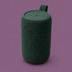 compact forest-green cylindrical portable speaker, as a cover photo
