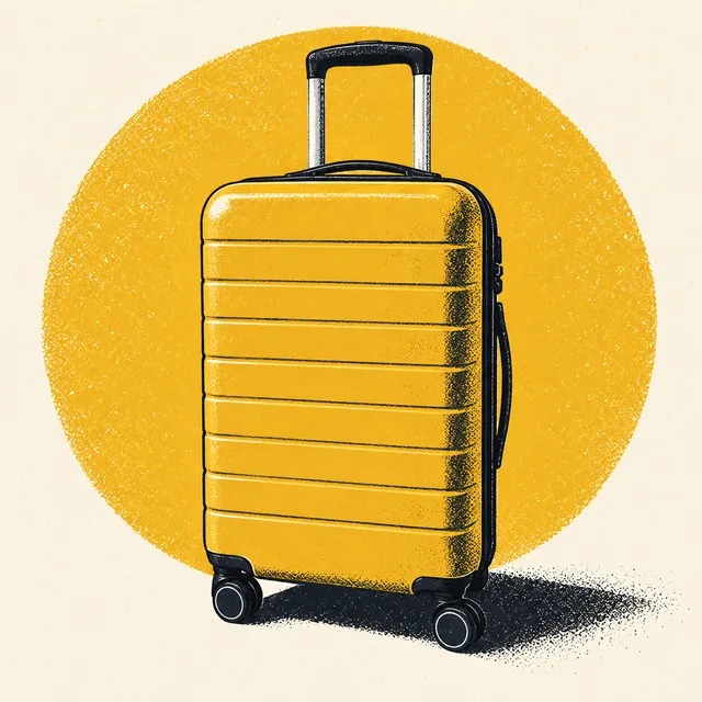 Suitcase in a scene made from “Two-color screenprint, big yellow circle”