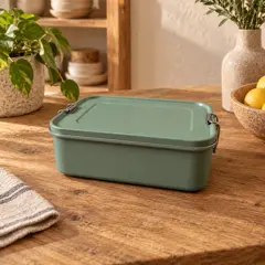 sage rectangular metal lunchbox, moved into a new room