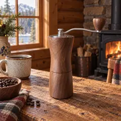 walnut manual coffee grinder, moved into a new room