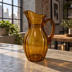 amber glass water pitcher, moved into a new room
