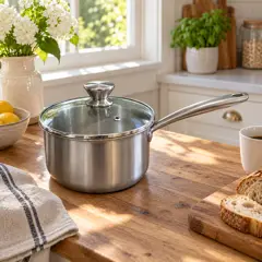 brushed steel saucepan, moved into a new room