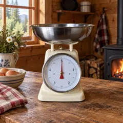 cream analog kitchen scale, moved into a new room