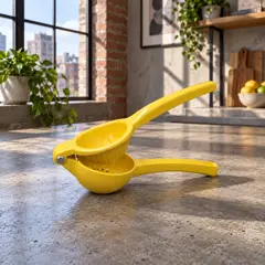 yellow handheld hinged citrus squeezer, moved into a new room
