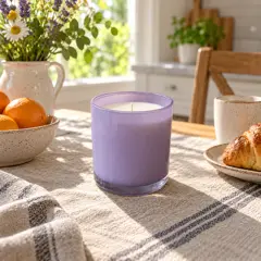 lavender glass candle jar, moved into a new room