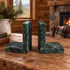 green marble L-shaped bookends, moved into a new room