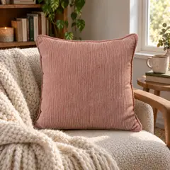 square blush corduroy cushion, moved into a new room