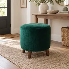 small emerald velvet round ottoman, moved into a new room