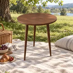 walnut circular side table, moved into a new room