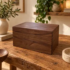 rectangular walnut storage box, moved into a new room