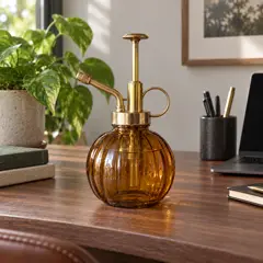 amber glass plant mister, moved into a new room