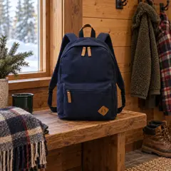 navy canvas backpack, moved into a new room
