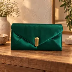 emerald satin envelope clutch, moved into a new room