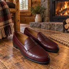burgundy leather penny loafers, moved into a new room
