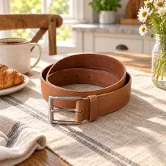 tan leather belt, moved into a new room