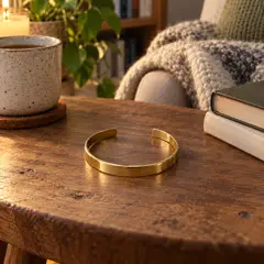 smooth gold open cuff bracelet, moved into a new room