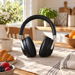 black over-ear headphone set, moved into a new room
