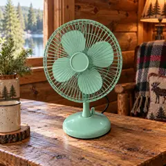 mint small metal desk fan, moved into a new room