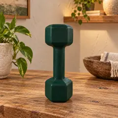 dark-green small hexagonal dumbbell, moved into a new room