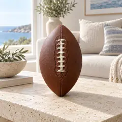 plain brown stitched leather football, moved into a new room
