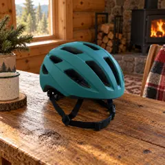 matte teal cycling helmet, moved into a new room