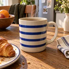 cream ceramic mug, moved into a new room