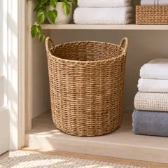 woven natural wicker basket, moved into a new room