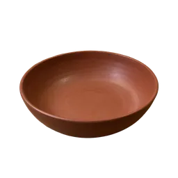 shallow matte rust-red ceramic serving bowl, background removed by Letti