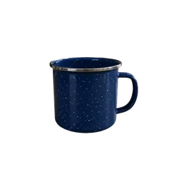 blue speckled enamel camping mug, background removed by Letti